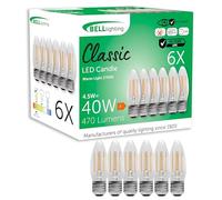 BELL Lighting E27 Energy Saving LED Filament Candle Bulbs Warm White 6 Pack