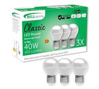 BELL Lighting E27 Edison Screw Cap Non Dimmable Light Bulb LED Golf Ball 3 Pack | Natural White 4000K | 470 Lumen 4.7W | Energy Saving Round LED Light Bulb | 40W Lamp Equivalent