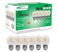 BELL Lighting E27 LED Filament Golf Ball Bulb Dimmable Warm White 470lm 4.5W | Size: Pack of 6 BELL Lighting Warm White Pack of 6