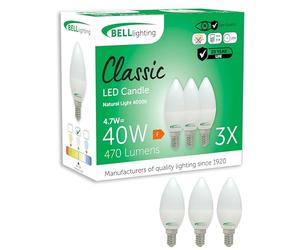 BELL Lighting SES E14 LED Candle Bulb 3 Pack | Small Screw Light Bulbs | Natural White 4000K | 470lm 4.7W | Energy Saving Candle Light Bulb | 40W Equivalent | Non-Dimmable