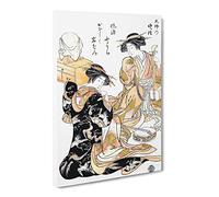 Bell Of The Temple By Kitao Shigemasa Asian Japanese Canvas Wall Art Print Ready to Hang, Framed Picture for Living Room Bedroom Home Office Décor, 24x16 Inch (60x40 cm)