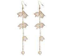 Bell Orchid Flower Drop Dangle Earrings Dainty Lily of the Valley Crystal Threader Tassel Earrings for Women Girls, No Gemstone