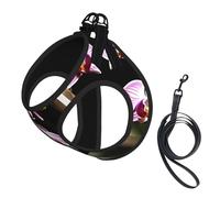 Bell Orchid Pattern Print Dog Harness Leash Set Reflective Pet Harness Puppy Vest Suitable Dogs Cats Small Breeds