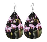 Bell Orchid Pattern Print Teardrop Earrings For Women Leather Dangle Earrings Jewelry For Birthday Party Valentine