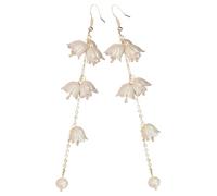 Bell Orchid Pearl Drop Earrings for Women Elegant Floral Pair | Acrylic and Metal Build, Beige Finish, Comfortable Wear, for Festival Evenings and Dinner Parties