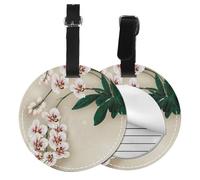 Bell Orchid Print Round Luggage Tag 10 Cm, Pu Leather Suitcase Label, Luggage Tags for Cruise Ships Suitcase Tags Beach Malibu Print Privacy Cover Id Label