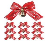 Bell Pendant with Christmas Bow - Bow Ornament for Christmas Tree | 10 Pieces Home Decoration with Bell for Parties New Year's Eve Home Party Children Adults Family Friends