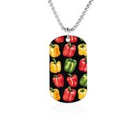 Bell Pepper Memorial Necklace Medallion Pendant with Long Chain Stainless Steel Rectangle Dog Tag for Men Women