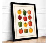 Bell Pepper Study Botanical Framed Wall Art Print A4 (29.7×21cm) Black, Wall Decor for Living Room, Bedroom, Office & Home, Ready to Hang, Art Gift