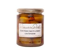 Bell pepper stuffed olives in extra virgin olive oil - 314 ml glass jar - made in Sicily by Conserve Conti - artisan production