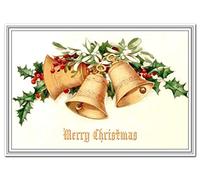 Bell Ringing Christmas Card - Victorian Era Vintage Rare - Holly and Mistletoe Design - Unusual Old Fashioned - Traditional Merry Xmas Wishes Best Greeting - Blank inside to write own message
