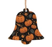 Bell Shape Christmas Wooden Ornaments â€“ Artistic Jack-O'-Lantern Print Festive Holiday Home & Office Decoration for Walls, Windows, Fireplace
