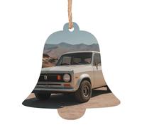 Bell Shape Christmas Wooden Ornaments - Cars in the desert Print Festive Holiday Home & Office Decoration for Walls, Windows, Fireplace