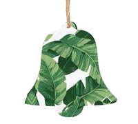 Bell Shape Christmas Wooden Ornaments - Cute green palm leaves Print Various Shapes for Xmas Tree, Home, and Office Decoration