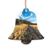 Bell Shape Christmas Wooden Ornaments - Jeju Island Korea Print Xmas Tree Hanging for Home, Office, Fireplace - Holiday Party Decor