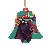 Bell Shape Christmas Wooden Ornaments - Moose Print Holiday Home Decor, Xmas Tree, Office, Fireplace, Party Decoration