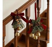 Bell-shaped ornament 2Pcs Set - Red Velvet Bow & Pine Cone Bells for Decorations, Home Door Wall Mantel Hanging Sleigh Bells Festive Holiday Decor