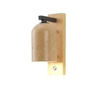 Bell Shaped Travertine Wall Sconce Solid Wood Base Wall Mounted with Independent Switch Modern Farmhouse Style E27 Socket Wall Lamp for Bedroom Living Room Hallway
