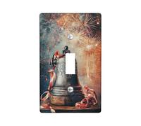 Bell Single Light Switch Cover Plate, Festive Vintage Fireworks Ribbons New Year Gold Plastic Standard Size Toggle Light Switch Cover for New Apartment Home Bedroom Office Decor (Single)