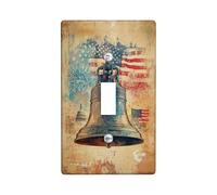Bell Single Light Switch Cover Plate, Patriotic Vintage Fireworks America Flag Independence Day Red Plastic Standard Size Decorative Wall Plates for New Apartment Home Bedroom Office Decor (Single)