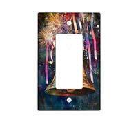 Bell Single Rocker Light Switch Cover, Festive Celebratory Fireworks Ribbons New Year Gold Plastic Standard Size Switch Plate Decorative for Home Living Room New Apartment Decor