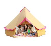 Bell Tent Glamping, Portable Folding Outdoor Waterproof 4-Season Family Camping Cotton Canvas Round Bell Large Tent with Meshed Door and Windows,with Stove Hole for Family Outdoor Camping Hiking