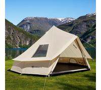 Bell Yurt Tent, Waterproof Luxury 4 Season Hot Tent with Stove Jack/Air Conditioner Vents/2 Skylight for Family Outdoor Camping Oxford Glamping Tents for All Year Living (Beige Oxford 4M- 13.1' Yurt)