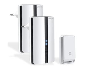 Bell4U Wireless Doorbell, Battery-Free Wireless Set, 100 m Range, IP55 Outdoor Waterproof Front Door Bell with 2 Plug-In Receivers, No Batteries Required, 51 Melodies