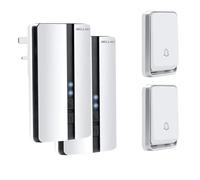 Bell4U Wireless Doorbell Kit, 2 Plug-in Receivers + 2 Push Buttons, No Batteries Needed, 700 feet Long Range, 51 Chimes, 4 Volume Levels, IP65 Waterproof, Easy Plug & Play - White