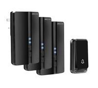 Bell4U Wireless Doorbell Kit, 3 Plug-in Receivers + 1 Push Button, No Batteries Needed, 700 feet Long Range, 51 Chimes, 4 Volume Levels, IP65 Waterproof, Easy Plug & Play - Black