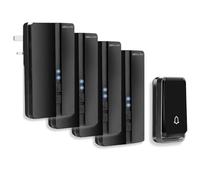 Bell4U Wireless Doorbell Kit, 4 Plug-in Receivers + 1 Push Button, No Batteries Needed, 700 feet Long Range, 51 Chimes, 4 Volume Levels, IP65 Waterproof, Easy Plug & Play - Black