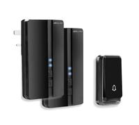 Bell4U Wireless Doorbell Kit - Self-Powered, 1 Push Button & 2 Plug-in Receivers, No Battery Required, 700 feet Range, 51 Chimes, IP65 Waterproof - Black