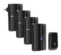 Bell4U Wireless Doorbell with Four Receivers - Battery- - Set - Plug & Play - LED - Waterproof - Up to 50 Metres - Black