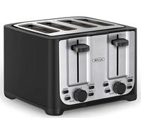 bella 4 Slice Toaster with Auto Shut Off, Extra Wide Slots & Removable Crumb Tray, Cancel, Defrost & Reheat Function, Toast Bread, Bagel & Waffle, BPA Free, Stainless Steel & Black