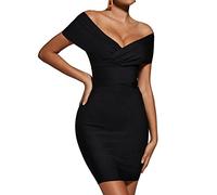 BELLA BARNETT Off The Shoulder Dress Black Mini Bandage Dress for Women Sexy Cocktail Dress Classy Little Black Dress, Black, M