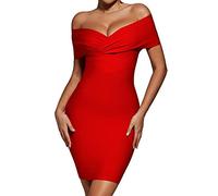 BELLA BARNETT Off The Shoulder Dress Black Mini Bandage Dress for Women Sexy Cocktail Dress Classy Little Black Dress, Red, M