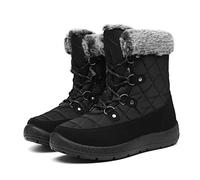 Bella Bays ladies winter Walking Boots Snow Winter Shoes Anti Slip Ankle Boots Fluffy Womens boot Waterproof Black UK 6