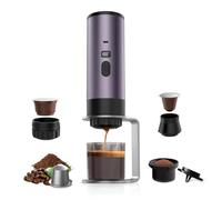 BELLA·BAYS Portable Espresso Maker, 3-in-1 Mini Coffee Machine, Self-Heating Travel Coffee Maker Compatible with Small and Large Capsules Camping for Camping, Hiking, Office & Home Use (Purple)