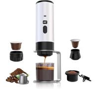 BELLA·BAYS Portable Espresso Maker, 3-in-1 Mini Coffee Machine, Self-Heating Travel Coffee Maker Compatible with Small and Large Capsules Camping for Camping, Hiking, Office & Home Use(White)