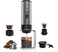 BELLA·BAYS Portable Espresso Maker, 3-in-1 Mini Coffee Machine, Self-Heating Travel Coffee Maker Compatible with Small and Large Capsules Camping for Camping, Hiking, Office & Home Use (Grey)
