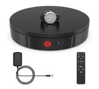 BELLA·BAYS Rotating Display Stand, Remote Control Electric Display Turntable, 100kg Load Capacity 360° Display Platform with USB Charging for Product Video Photography (11.8inch-Plug, Black)