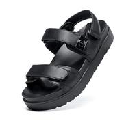 Bella Bays Women's Flatform Sandals Chunky Soft Comfortable Lightweight Ladies Summer Flat Shoes Adjustable Double Strap Thick Leather Insole Sandals Black Size 8 UK