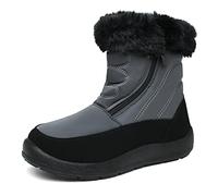 Bella Bays Womens Sip on Boots Zipper Snow Boots Fashion Warm Waterproof Flat Short Wide Faux Fur Lined Winter Shoes Grey 8