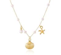 BELLA-Bee 1 or 3Pcs Seashell Necklace for Women Adjustable Dainty Summer Beach Bohemian Starfish Pearl Conch Y Pendant Stackable Chain Charm Waterproof Ocean Holiday Beaded Choker Statement Fashion