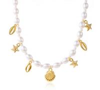 BELLA-Bee 1 or 3Pcs Seashell Necklace for Women Adjustable Dainty Summer Beach Bohemian Starfish Pearl Conch Y Pendant Stackable Chain Charm Waterproof Ocean Holiday Beaded Choker Statement Fashion
