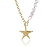 BELLA-Bee Beach Necklaces for Women Trendy Boho Colorful Seashell Starfish Chunky Pearl Choker Necklace Dainty Gold Shell Charm Necklace Fashion Summer Vacation Jewelry, One Size, Metal, No Gemstone