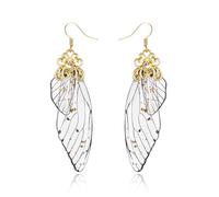 BELLA-Bee Butterfly Wing Drop Dangle Earrings Gold Plated Crystal Rhinestone for women wedding Jewelry, Middle, Brass, No Gemstone