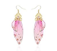 BELLA-Bee Butterfly Wing Drop Dangle Earrings Gold Plated Crystal Rhinestone for women wedding Jewelry, Middle, Brass, No Gemstone