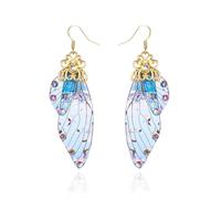 BELLA-Bee Butterfly Wing Drop Dangle Earrings Gold Plated Crystal Rhinestone for women wedding Jewelry, Middle, Brass, No Gemstone