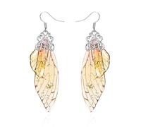 BELLA-Bee Butterfly Wing Drop Dangle Earrings Gold Plated Crystal Rhinestone for women wedding Jewelry, Middle, Brass, No Gemstone